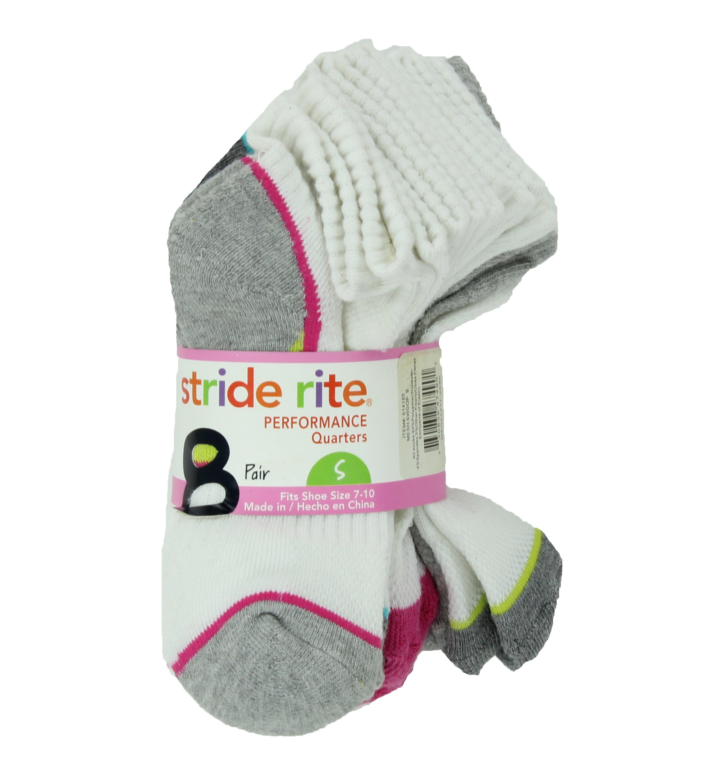 Stride Rite Girls Combed Cotton Quarters Socks-8 Pack