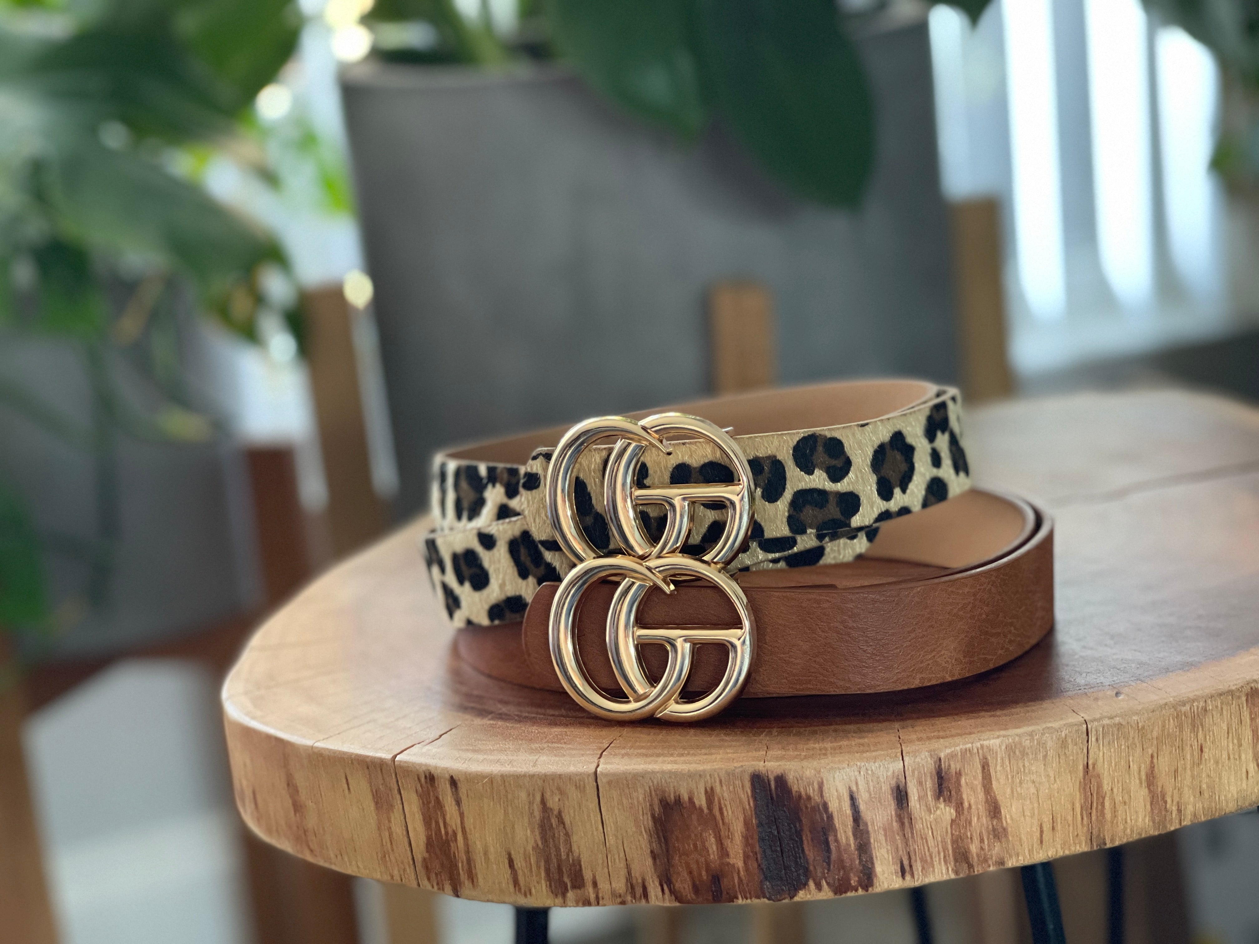 Womens One Size Belt, Gold Toned Buckle; Brown, Leopard, Black OR Ivory