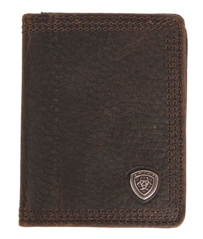 Ariat Performance Work Mens Bi-Fold Flipcase Leather Wallet (Dark Rowdy Brown)