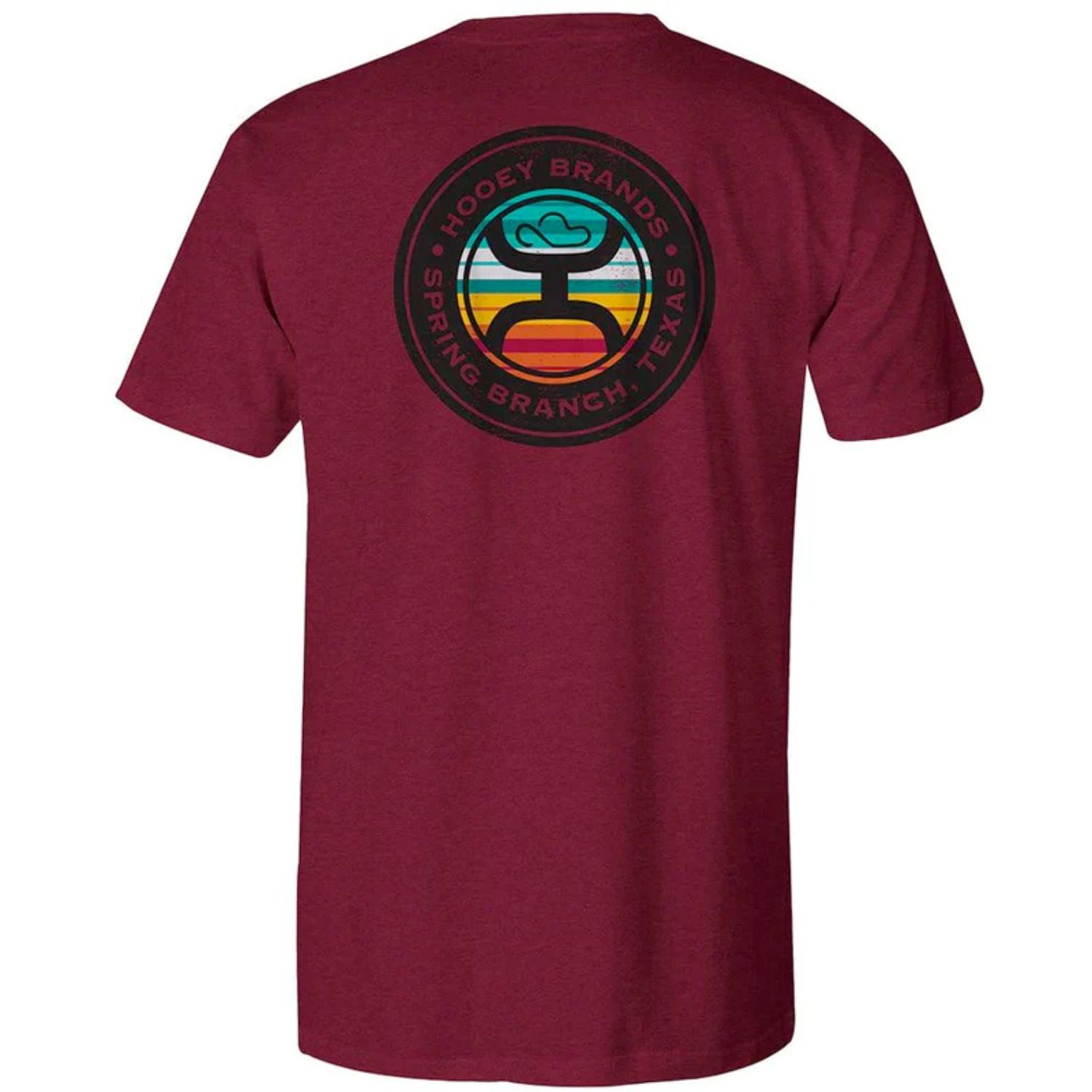 Hooey Mens Guadalupe Crew Neck Chest Pocket Short Sleeve Tee Shirt, Cranberry