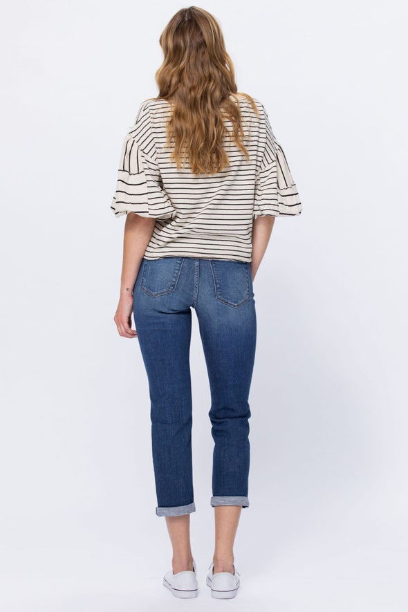 Judy Blue Thermal Patch Mid Rise Destroyed Boyfriend Jean, Medium Blue