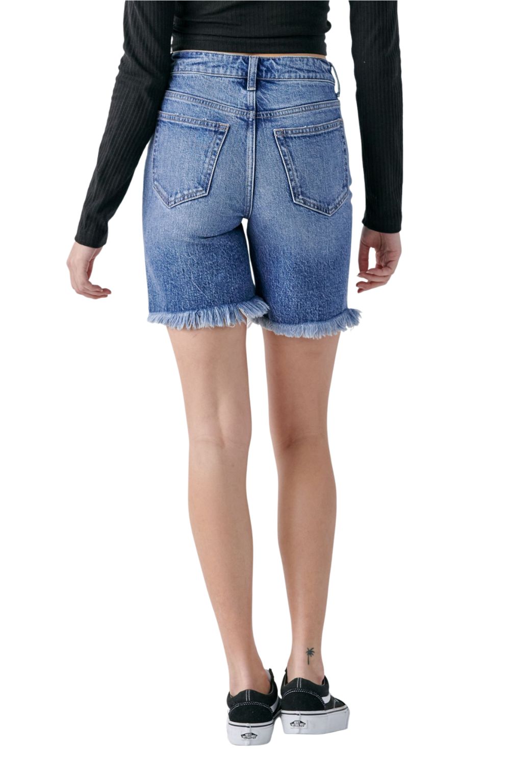 Cello Jeans Womens High Rise Denim Frayed Hem Bermuda Shorts