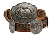 Ariat Womens Turquoise Inlay Floral Embossed Oval Concho Belt