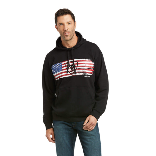 Ariat Mens Patriotic Flag Graphic Basic Hoodie Sweatshirt