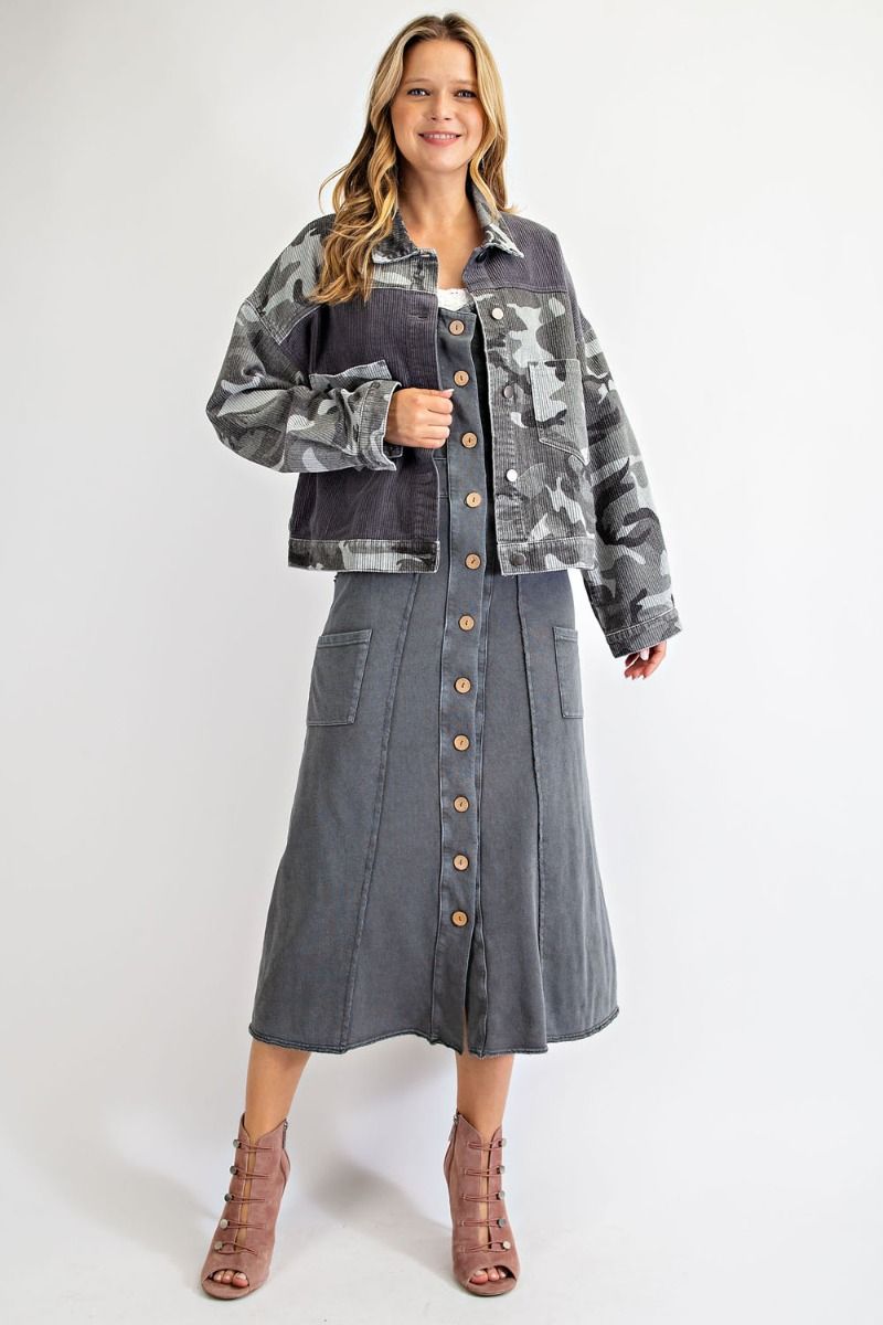 Easel Womens Camouflage Printed Corduroy Jacket