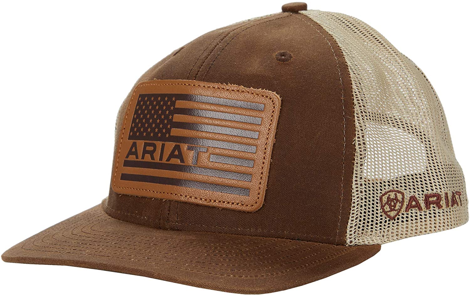 Ariat Mens Richardson 112 USA Flag Leather Patch Snapback Cap Hat (Brown/Tan)