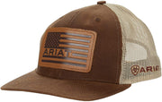 Ariat Mens Richardson 112 USA Flag Leather Patch Snapback Cap Hat (Brown/Tan)