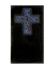 3D Belt Company Mens Distressed Leather Rodeo Checkbook Wallet (Black / Blue)