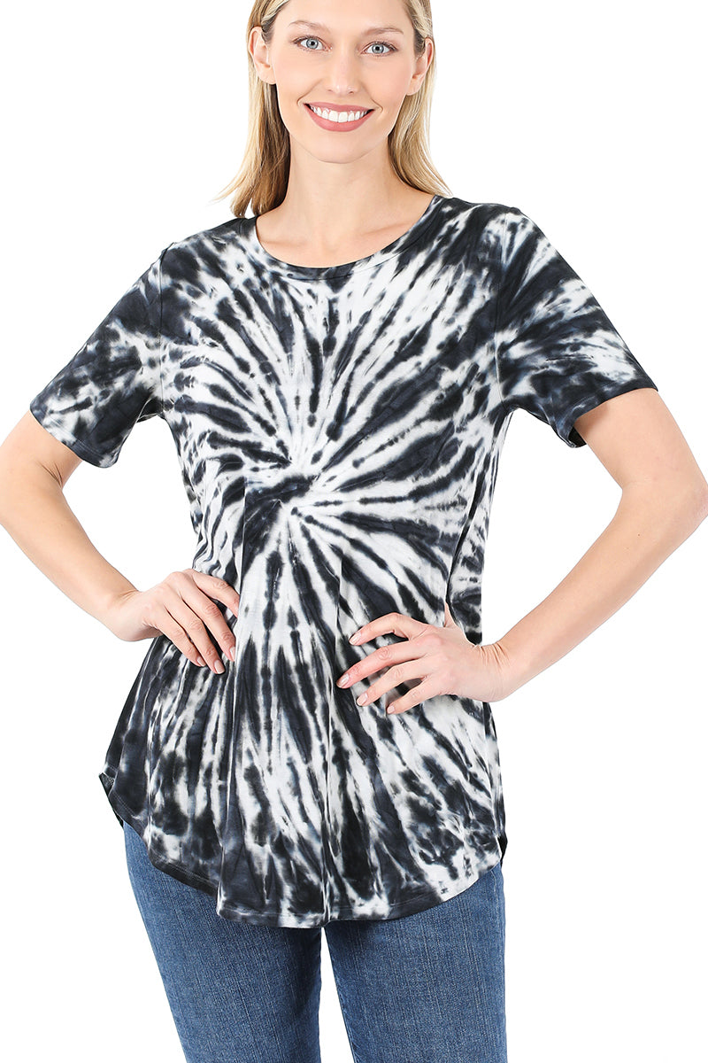 Zenana Womens Tie Dye Rounded Neckline Short Sleeve T-Shirt