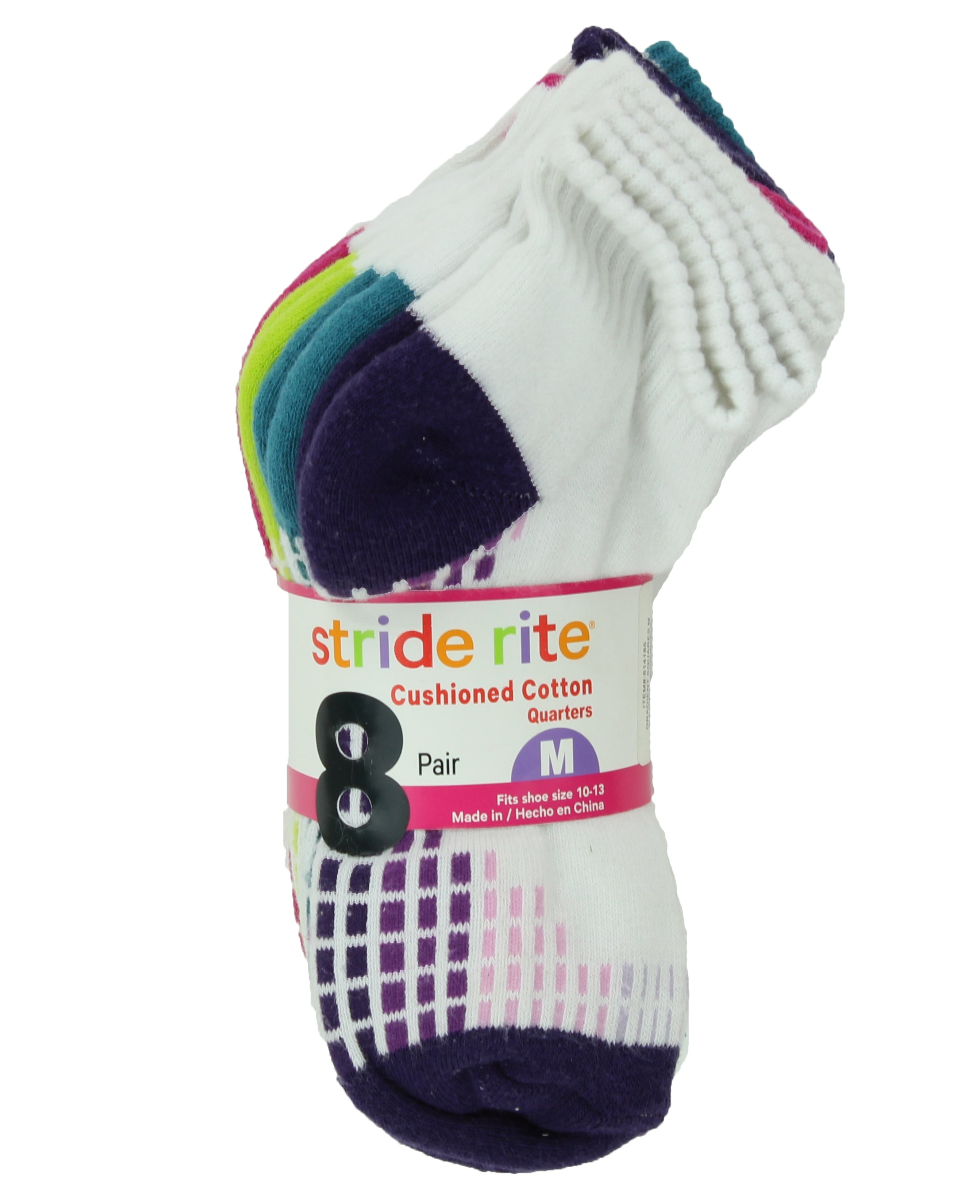 Stride Rite Girls Combed Cotton Quarters Socks-8 Pack