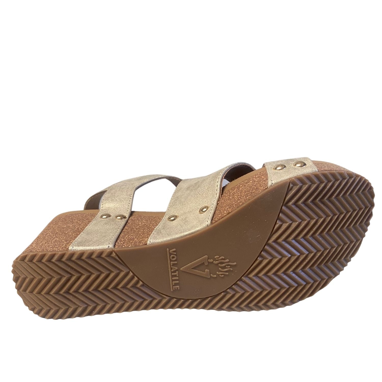 Volatile Womens Tory Faux Leather Wedge Sandal, Gold