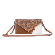 Myra Bag Womens Peccadillo Tooled Leather Hair On Crossbody Wallet