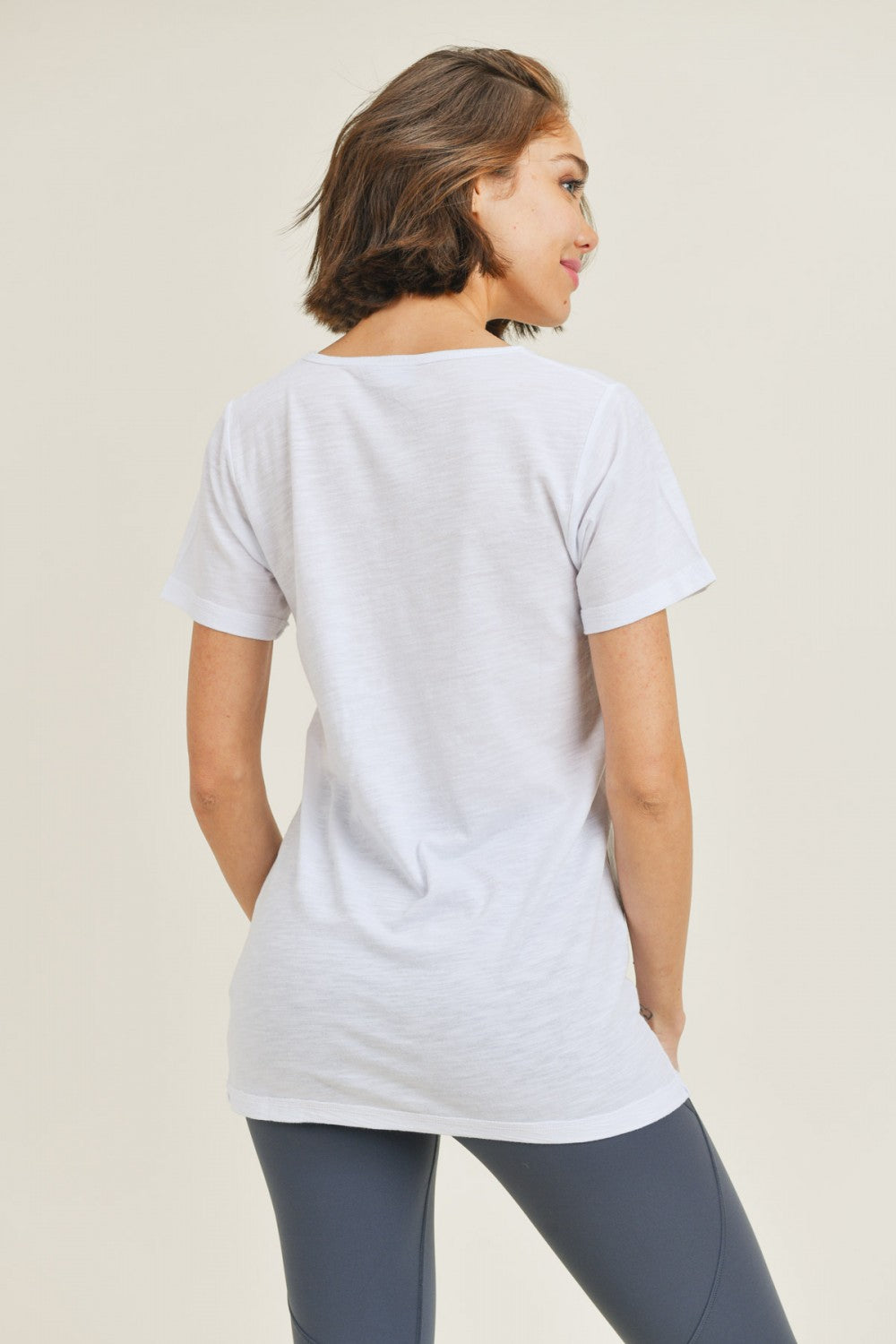 Mono B Womens Essential V-Neck Athleisure Short Sleeve Tee