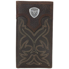Ariat Mens Boot Embroidery Leather Checkbook Cover Rodeo Wallet (Brown)