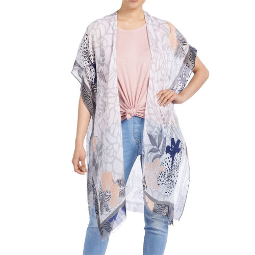 Womens Poncho Style Sheer Bora Bora Ruana With Frayed Hem