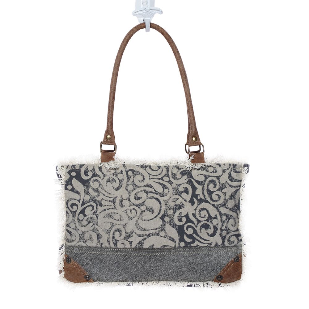 Myra Bags Womens Leaf Print Upcycled Canvas Hairon Small Bag