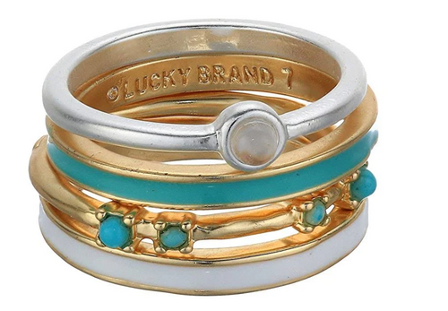 Lucky Brand Faux Turquoise Stack Rings Set Of Four, Size 7