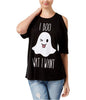 Mighty Fine Juniors' Boo Ghost Cold Shoulder Graphic Top