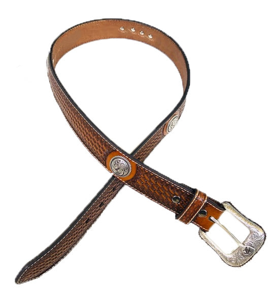 Ariat Mens Western Basket Stamp Circle Concho Leather Belt