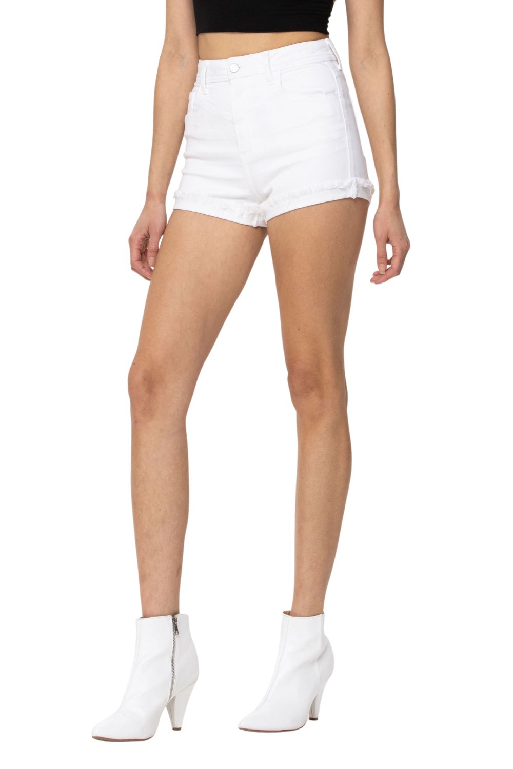 Cello Jeans Womens High Rise Frayed Hem Cuffed Mom Shorts