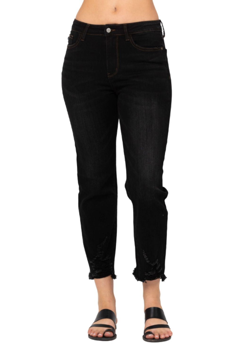 Judy Blue Womens High Waist Destroyed Cropped Straight Jeans