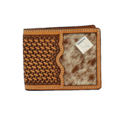 3D Belt Co. Mens Leather Basket-weave Calf Hair Bifold Flip Wallet, Tan