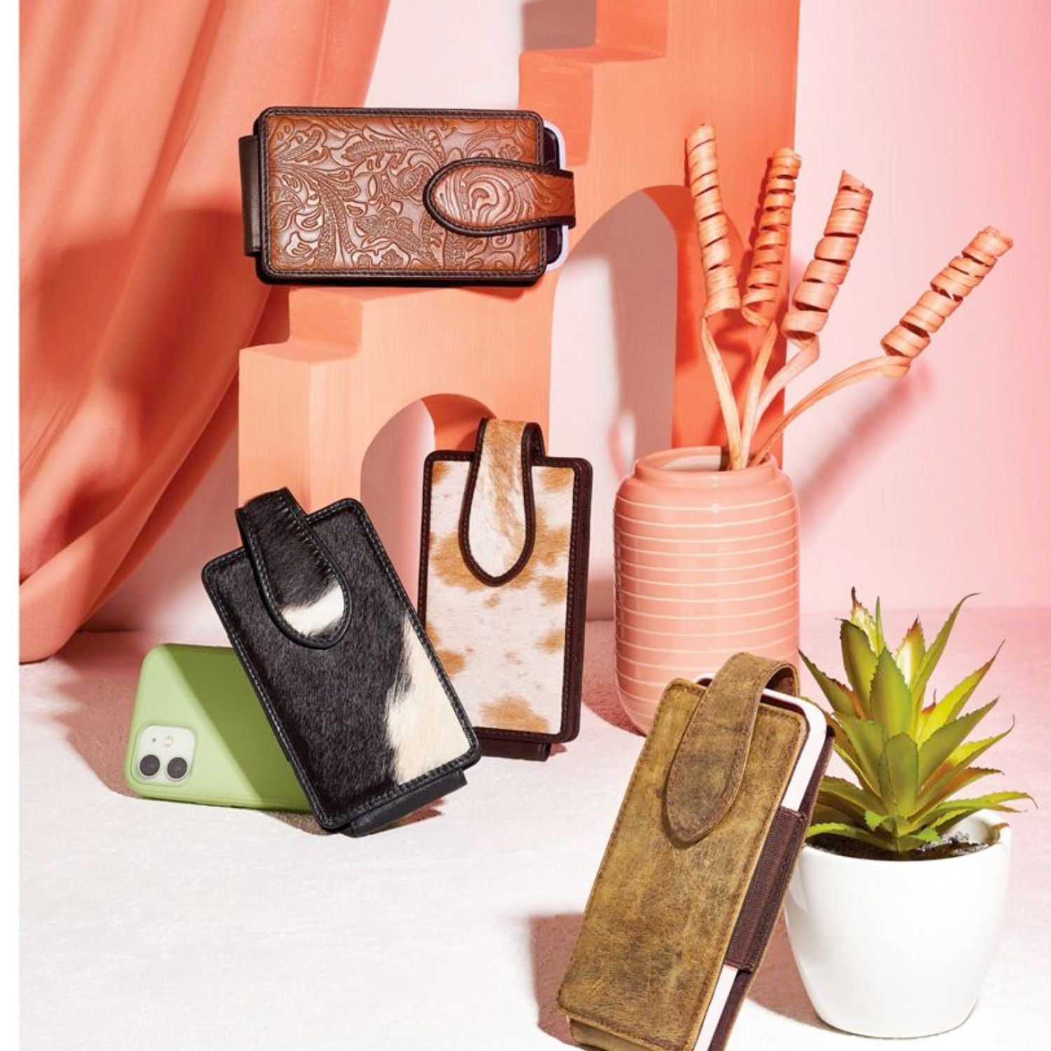 Myra Bag Latte Hairon Leather Cell Phone Holder (5.5" X 3.5" X 1.25")