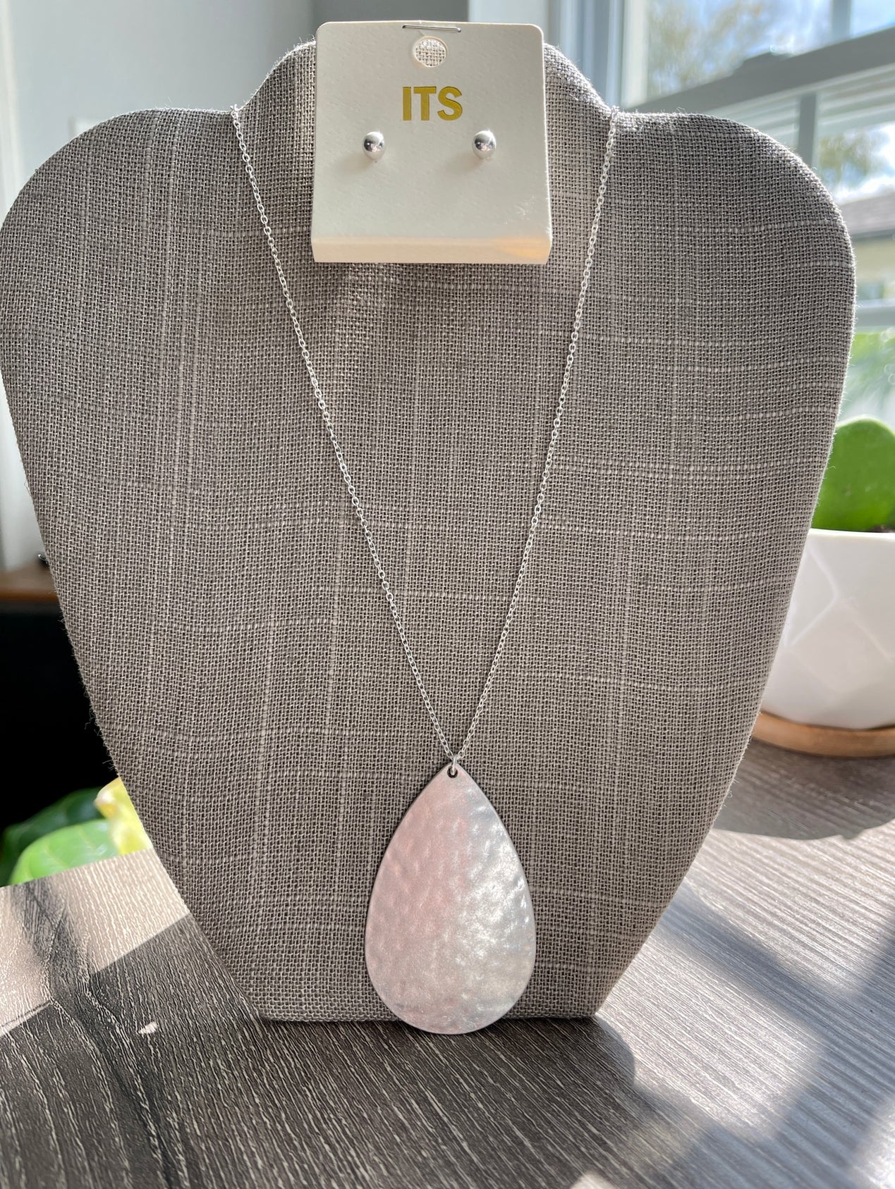 Silver Colored Women's Teardrop 32" Necklace and Earrings