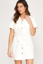 She + Sky Womens Short Sleeve Button Down Belted Mini Dress