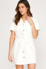She + Sky Womens Short Sleeve Button Down Belted Mini Dress