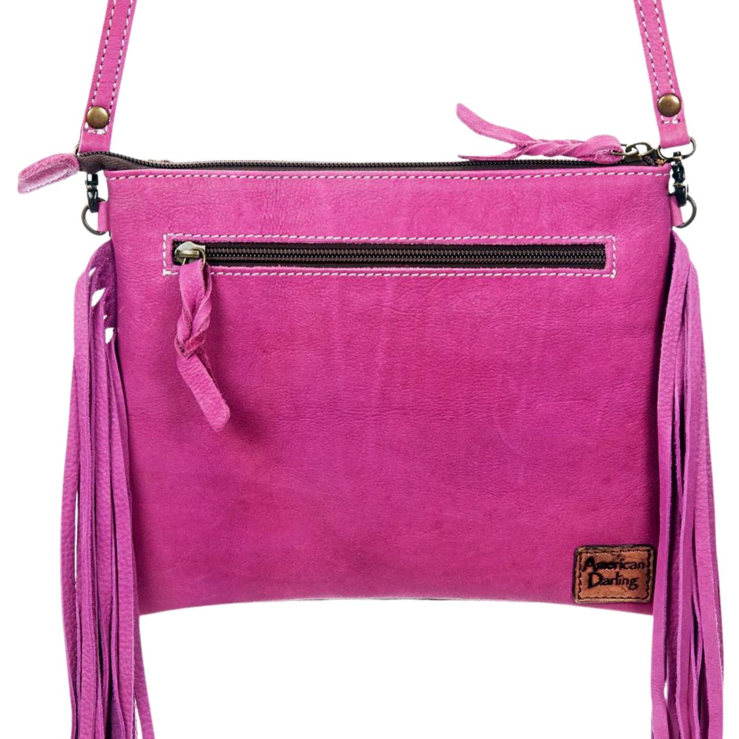 American Darling Womens Hair On Fringed Crossbody Purse