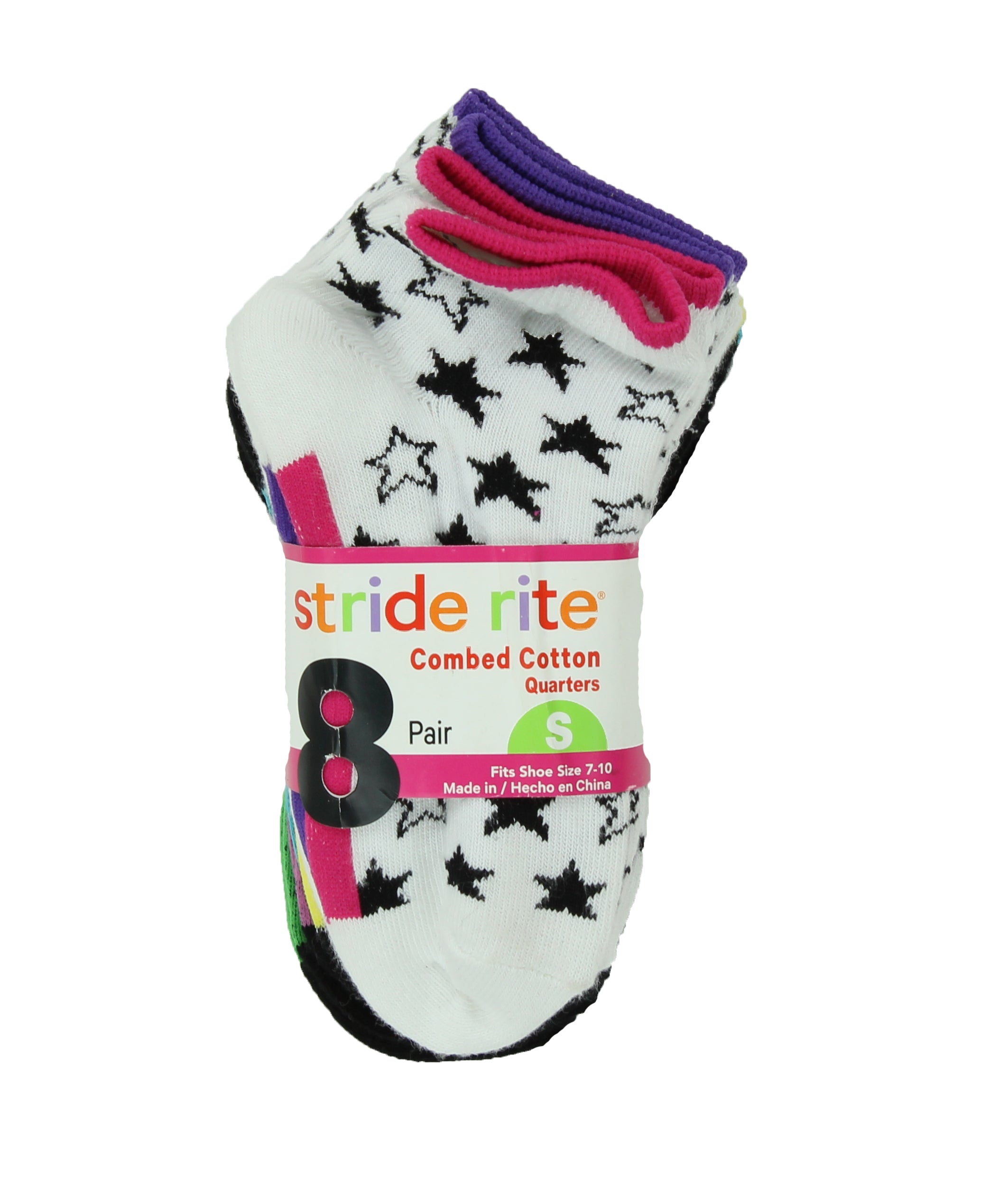 Stride Rite Girls Combed Cotton Quarters Socks-8 Pack