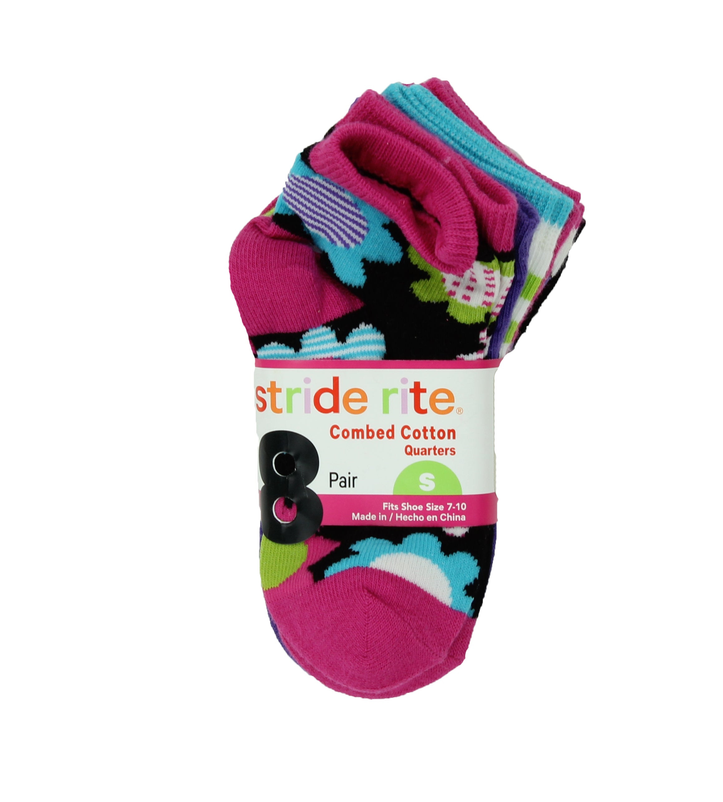 Stride Rite Girls Combed Cotton Quarters Socks-8 Pack