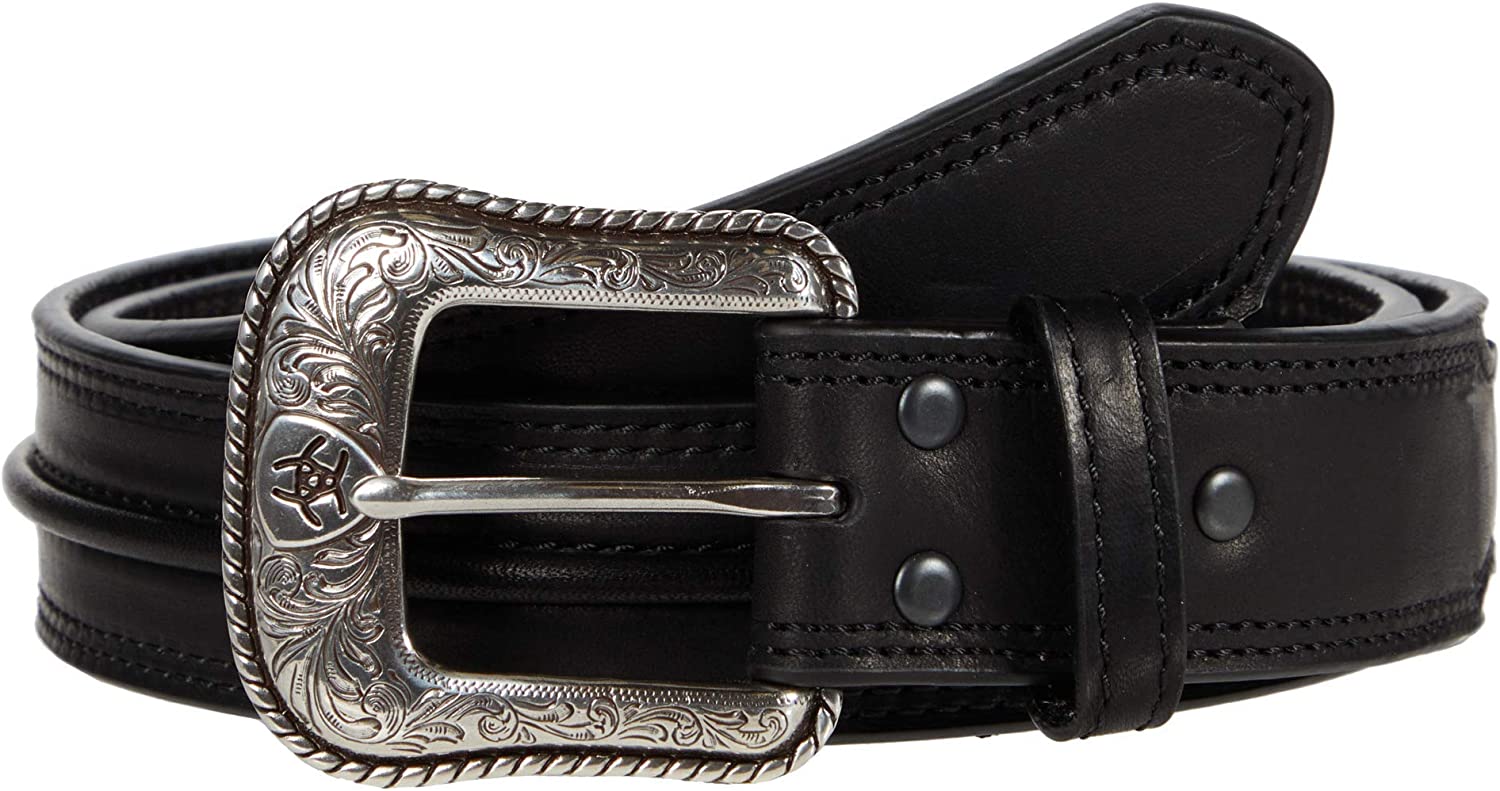 Ariat Mens Western Oil Skin Raised Strip Leather Belt