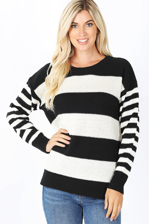 Zenana Womens Knit Midweight Stripe Sweater