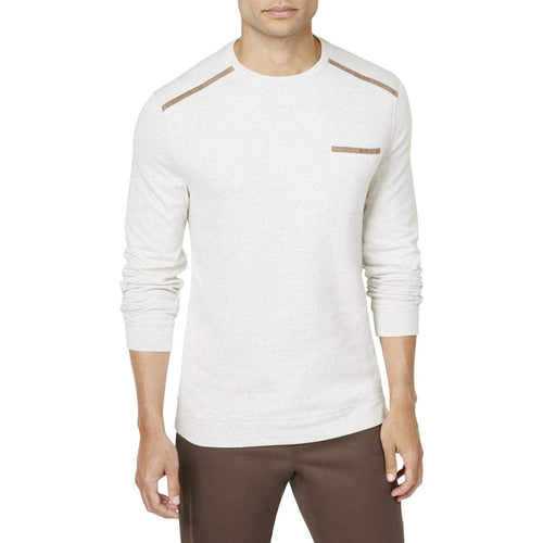 Tasso Elba Mens Pocket Sweatshirt with Faux-Suede Trim (Sesame Heather, X-Large)