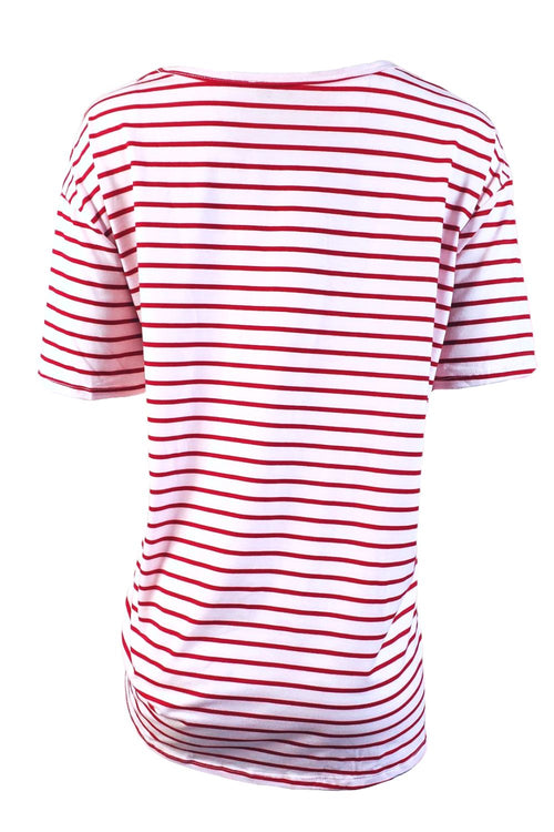 Umgee Womens Striped Tie Front Hem Short Sleeve Top