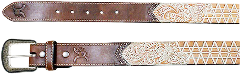 Hooey Mens Roughy Floral Geometric Tooled Pattern Leather Belt