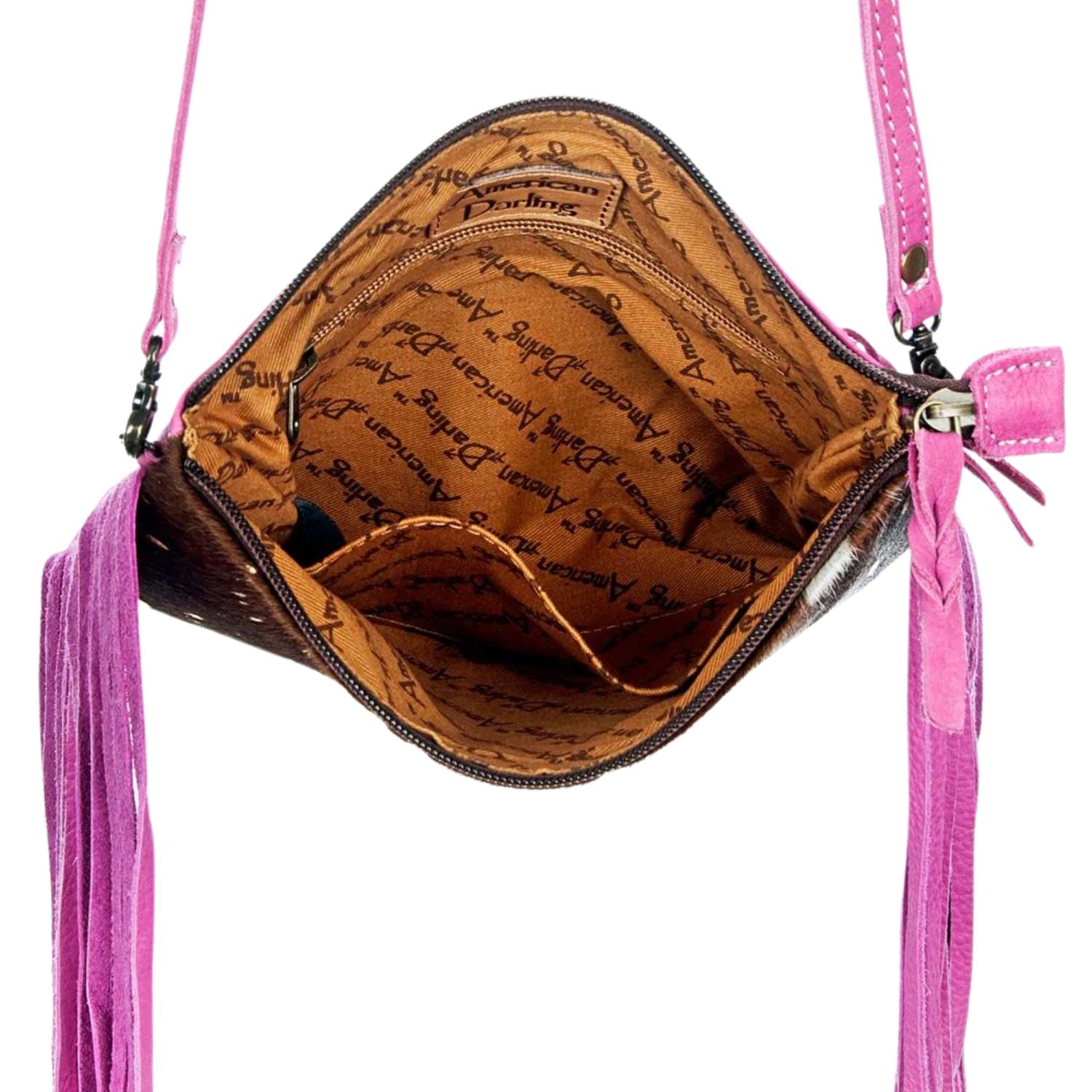 American Darling Womens Hair On Fringed Crossbody Purse
