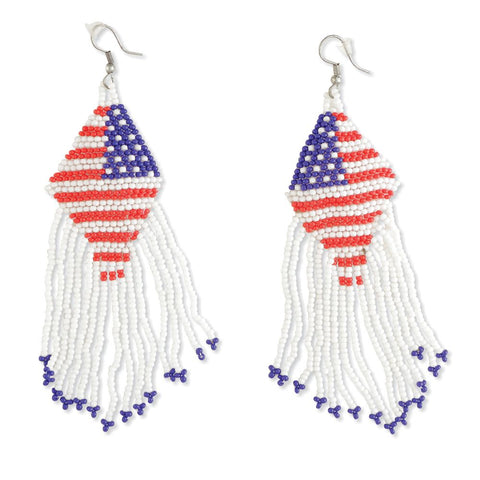 Myra Bag Catastrophe American Flag Beaded Fringe Earrings