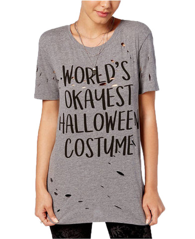 Mighty Fine Juniors Halloween Graphic Print T-Shirt (Grey Heather, Medium)