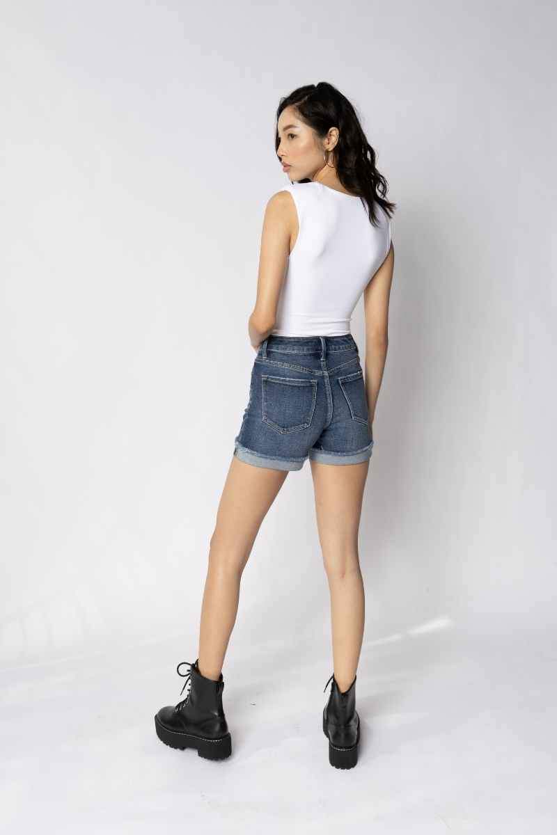 Kancan Womens Jasmine High Waist Distressed Denim Shorts