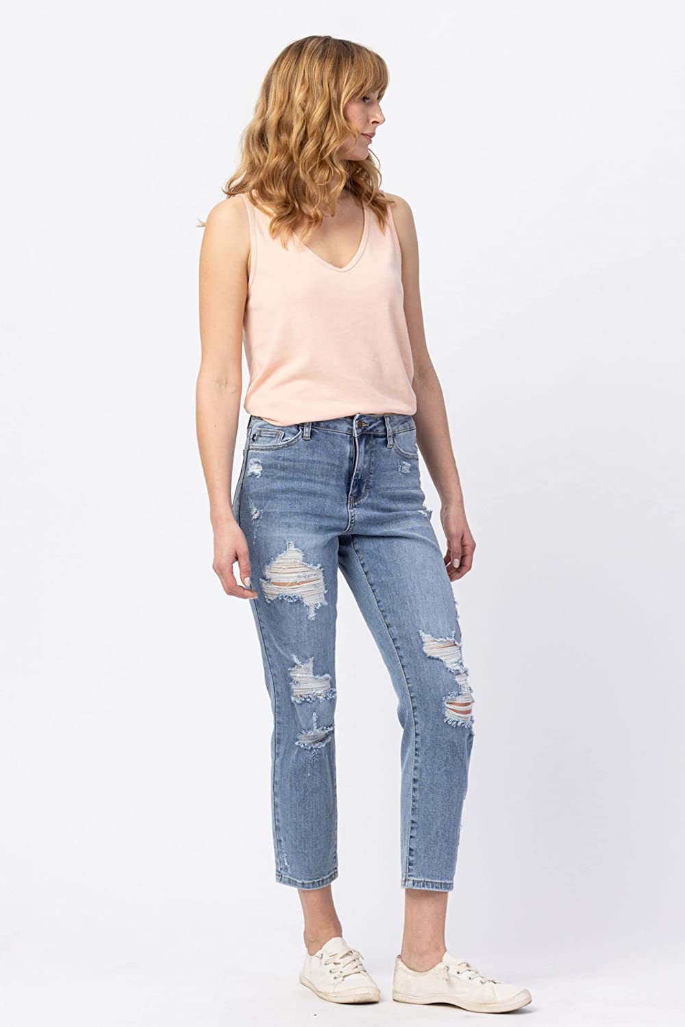 Judy Blue Womens High Waisted Destroyed Boyfriend Jeans