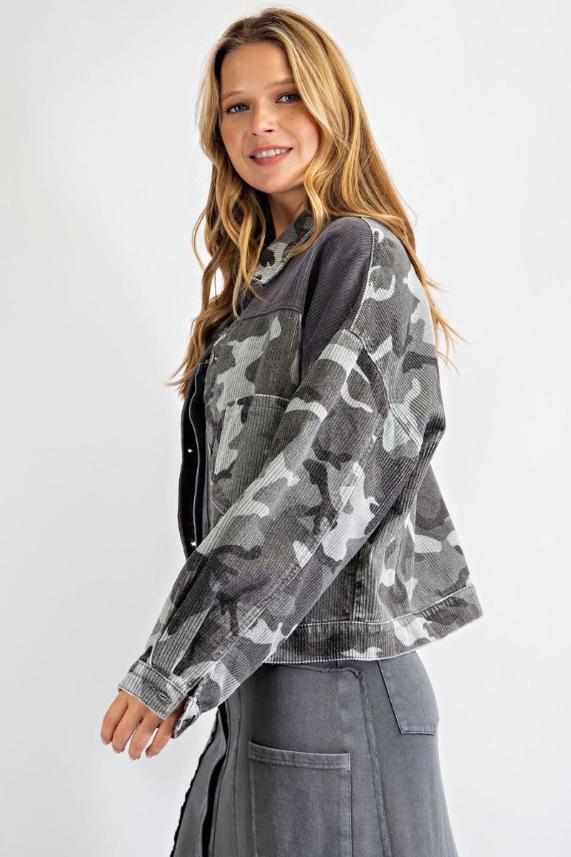 Easel Womens Camouflage Printed Corduroy Jacket