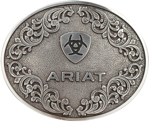 Ariat Mens Oval Floral Western Scroll Belt Buckle (Silver)
