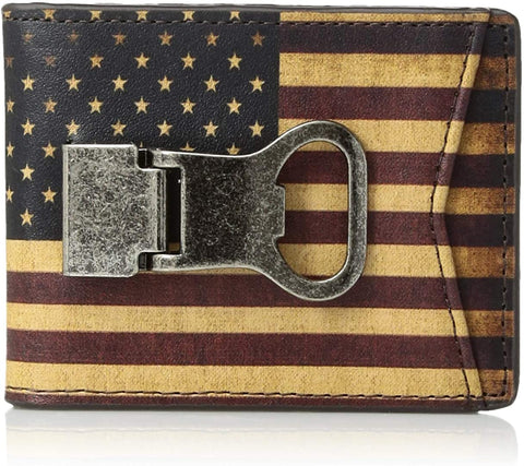 Nococna Belt Co. Mens Vintage USA Flag Money Clip Bottle Opener Wallet