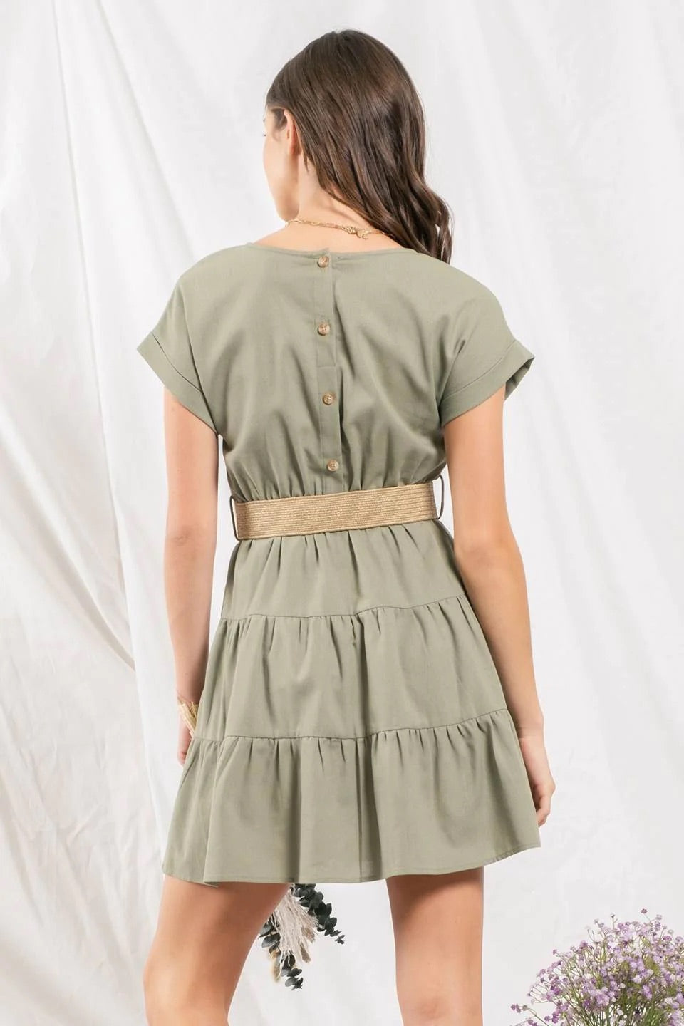 Blu Pepper Womens Back Button Belted Mini Dress