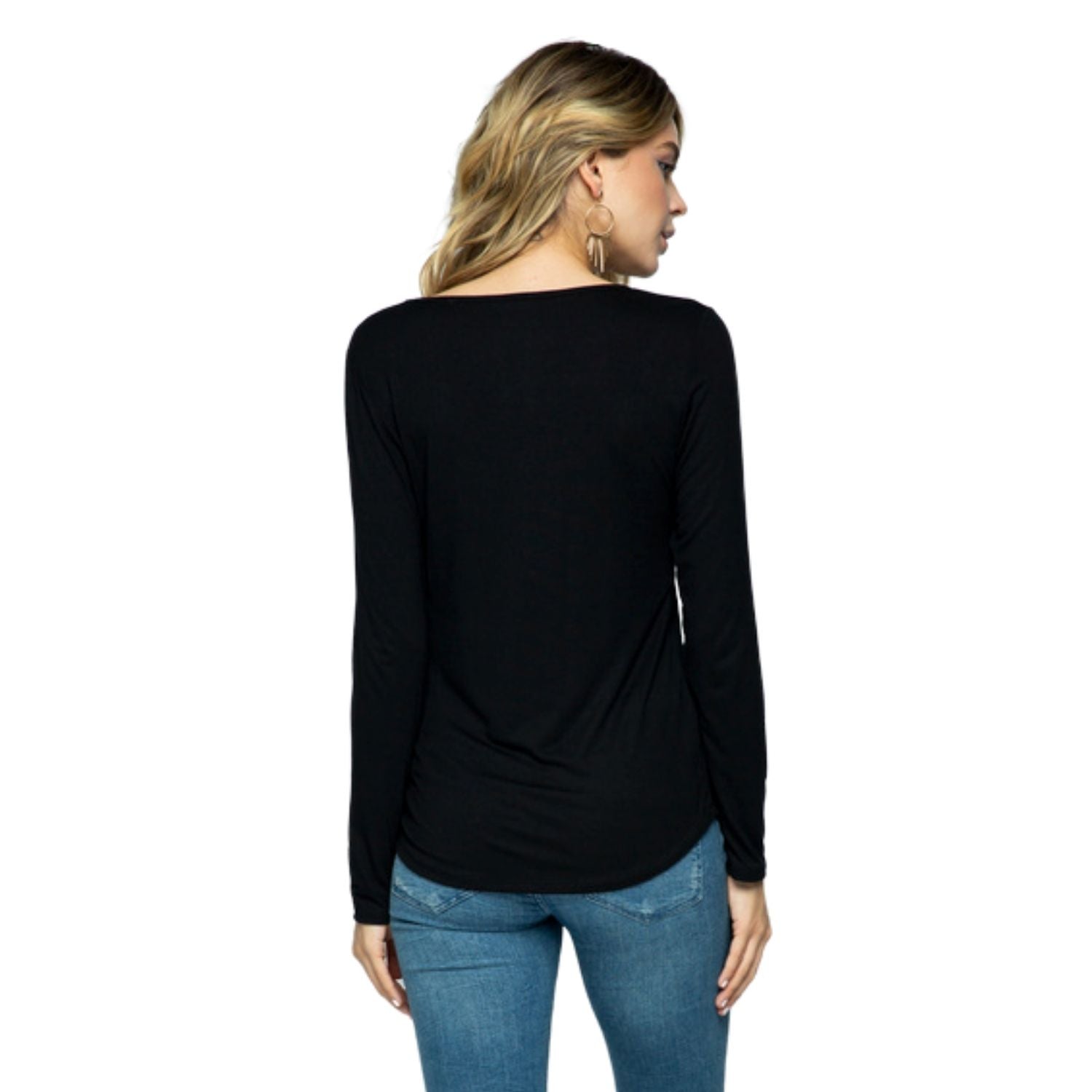 Vocal Womens Long Sleeve Rhinestone Bull Head Design Long Sleeve Tee Shirt,Black