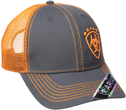 Ariat Mens Adjustable Snapback Mesh Cap Hat (Grey/Orange, One Size)