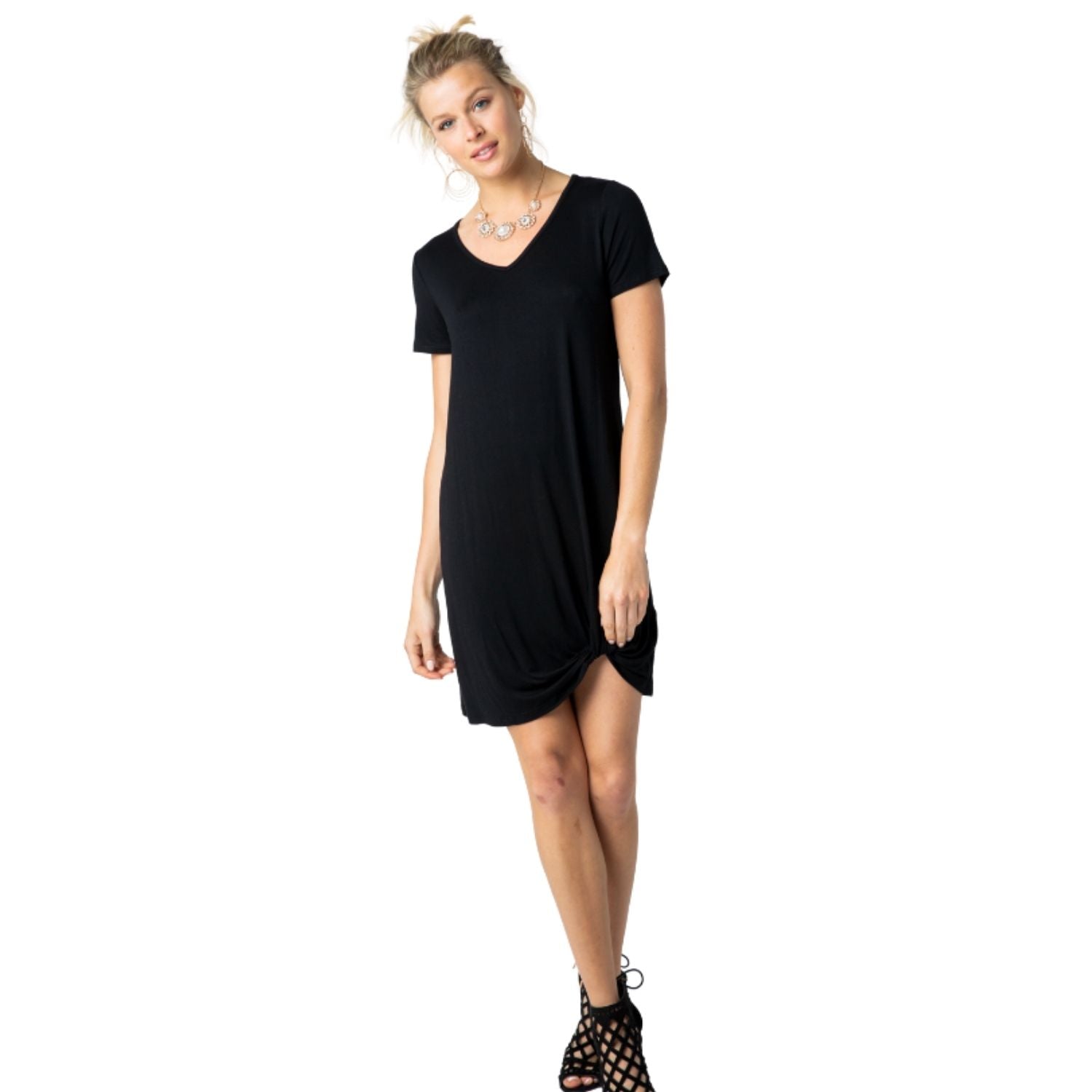 Vocal Womens Short Sleeve V-neck Twist Front Dress